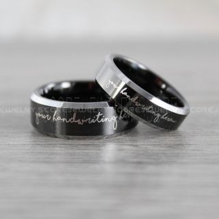 Black Wedding Rings, 2 Piece Couple Set Custom Handwriting Rings, Handwriting Rings, Personalized Handwriting Black Wedding Bands, Black Tungsten Wedding Bands, Black Tungsten Rings, Black Tungsten Bands
