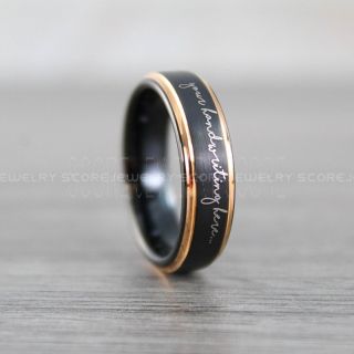 Black Wedding Ring, Custom Handwriting Ring, Handwriting Ring, Personalized Handwriting Black Wedding Band, Black Tungsten Wedding Band, Black Tungsten Ring 6mm Black Tungsten Band