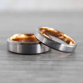 Gunmetal Ring, Gunmetal Wedding Bands, 2 Piece Couple Ring Set, Gunmetal Tungsten Bands, Rose Gold Rings, Rose Gold Wedding Rings, Gunmetal Tungsten Wedding Rings