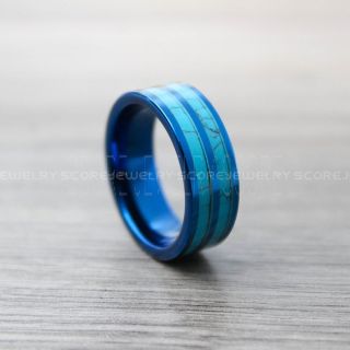 Turquoise Ring, Turquoise Wedding Band, 8mm Blue Tungsten Band with Flat Edge Turquoise Inlay, 8mm Blue Turquoise Tungsten Wedding Ring