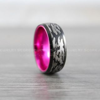 Camo Ring, Camouflage Ring, Pink Tungsten Ring, Pink Ring, Black Wedding Band, Black Wedding Ring, Military Ring, Army Ring, Pink Wedding Band