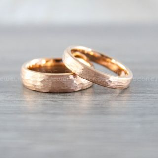 Hammered Rings, Rose Gold Wedding Bands, 2 Piece Couple Set Rose Gold Hammered Tungsten Bands, Rose Gold Wedding Rings, Rose Gold Tungsten Wedding Rings