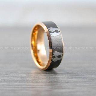 Penguin Ring, Penguins Ring, Gunmetal Ring, Rose Gold Ring, Rose Gold Tungsten Band, Tungsten Wedding Ring, Penguin Couple Ring, Rose Gold Wedding Ring