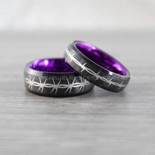 Purple Tungsten Rings, Purple Rings, Black Wedding Bands, Black Wedding Ring, Barb Wire Rings, Purple Wedding Bands, Couple Ring Set