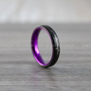 Purple Ring, Purple Wedding Band, Black Wedding Ring, Custom Handwriting Ring, Handwriting Ring, Personalized Handwriting Black Wedding Band, Black Tungsten Wedding Band, Black Tungsten Ring, Black Tungsten Band