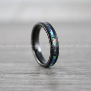 Abalone Shell Ring, Black Tungsten Ring, Black Tungsten Band with Abalone Shell Inlay, Abalone Shell Wedding Band, Abalone Shell Wedding Ring, Black Tungsten Wedding Ring