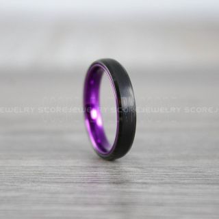 Classic 4mm Black Tungsten Ring with Domed Edge Purple Interior, Black Wedding Band, Black Wedding Ring, Black Tungsten Wedding Ring