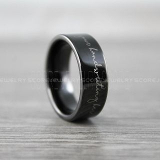 Black Wedding Ring, Custom Handwriting Ring, Handwriting Ring, Personalized Handwriting Black Wedding Band, Black Tungsten Wedding Band, Black Tungsten Ring, Black Tungsten Band