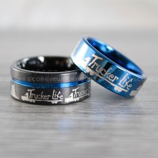 Truck Driver Rings, 2 Piece Couple Set Trucker Rings, Black Tungsten Rings, Trucker Jewelry, Truck Driver Wedding Bands, Black Tungsten Bands, Black Wedding Rings