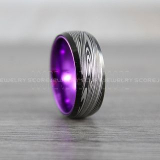 Damascus Steel Ring, Damascus Steel Pattern Wedding Band, Black Wedding Band, Black Tungsten Ring