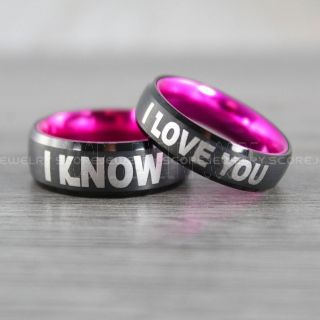 I Love You I Know Rings, Star Wars Rings, Pink Tungsten Rings, Black Wedding Bands, Couple Ring Set Gamer Rings