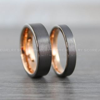 Gunmetal Ring, Gunmetal Wedding Bands, 2 Piece Couple Ring Set, Gunmetal Tungsten Bands, Rose Gold Rings, Rose Gold Wedding Rings, Gunmetal Tungsten Wedding Rings