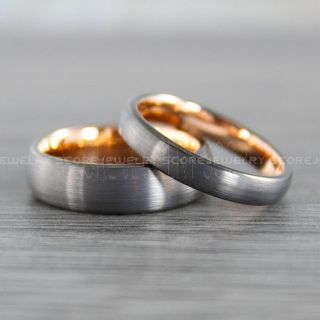 Gunmetal Wedding Bands, Couple Ring Set, Rose Gold Tungsten Bands, Rose Gold Rings, Rose Gold Wedding Rings, Gunmetal Tungsten Wedding Rings