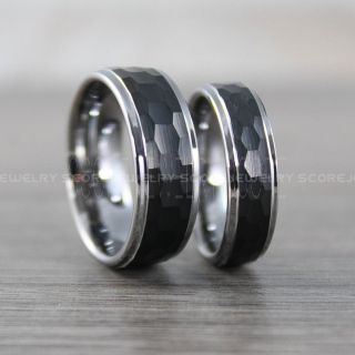 Hammered Rings, Hammered Wedding Bands, 2 Piece Couple Set Hammered Rings, Black Wedding Bands, Black Hammered Tungsten Bands, Black Wedding Rings, Black Tungsten Wedding Rings