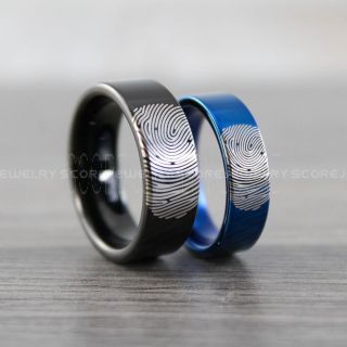 2 Piece Couple Set Custom Fingerprint Rings, Fingerprint Wedding Rings, Fingerprint Wedding Bands, Black Wedding Bands, Black Wedding Rings, Black Tungsten Rings