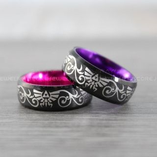 Zelda Rings, Legend of Zelda Rings, 2 Piece Couple Set Legend of Zelda Rings, Zelda Wedding Rings, Zelda Wedding Bands, Black Tungsten Rings, Black Wedding Bands