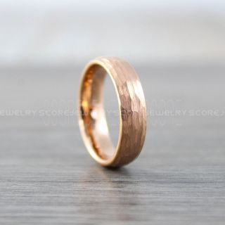 Hammered Tungsten Ring, 14K Rose Gold Tungsten Wedding Band, Hammered Wedding Band, 14K Rose Gold Hammered Wedding Ring, 14K Rose Gold Wedding Ring
