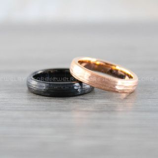 Hammered Rings, Hammered Tungsten Rings, 2 Piece Couple Set Hammered Ring, Rose Gold Wedding Bands, Black Hammered Tungsten Bands, Rose Gold Wedding Rings, Black Tungsten Wedding Rings