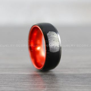 Fingerprint Ring, Fingerprint Wedding Ring, Fingerprint Wedding Band, Black Wedding Band, Black Wedding Ring, Black Tungsten Ring