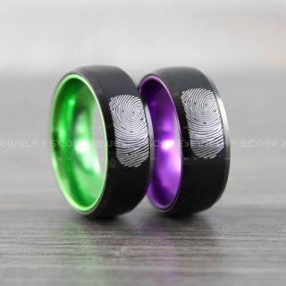 2 Piece Couple Set Fingerprint Rings, Fingerprint Wedding Rings, Fingerprint Wedding Bands, Black Wedding Bands, Black Wedding Rings, Black Tungsten Rings
