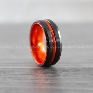 Classic 8mm Black Tungsten Ring with Beveled Edge Copper Groove and Copper Interior, Black Wedding Band, Black Wedding Ring, Black Tungsten Wedding Ring
