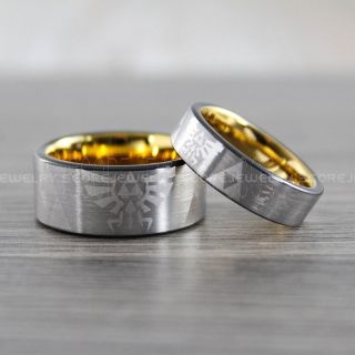 2 Piece Couple Set Legend of Zelda Rings, Zelda Wedding Rings, Zelda Wedding Bands, Silver Tungsten Rings, Silver Wedding Bands, Gamer Rings