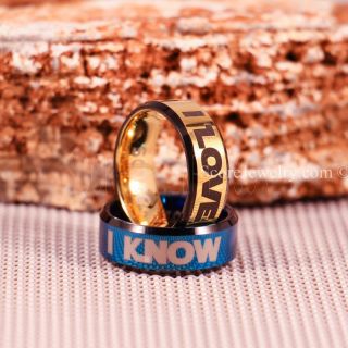 Star Wars Rings, Star Wars Jewelry, I Love You I Know Rings, 2 Piece Couple Set Star Wars Rings, Star Wars Wedding Bands, Matching I Love You I Know Rings, Blue Wedding Rings, 14K Yellow Gold Tungsten Bands, Star Wars Wedding Bands