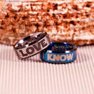 I Love You I Know Rings, 2 Piece Couple Set Star Wars Rings, Star Wars Wedding Bands, Matching I Love You I Know Rings, Blue Wedding Rings, Blue Tungsten Bands, Star Wars Wedding Bands