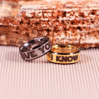 Star Wars Rings, Star Wars Jewelry, I Love You I Know Rings, 2 Piece Couple Set Star Wars Rings, Star Wars Wedding Bands, Matching I Love You I Know Rings, Silver Wedding Rings, Silver Tungsten Bands, Star Wars Wedding Bands