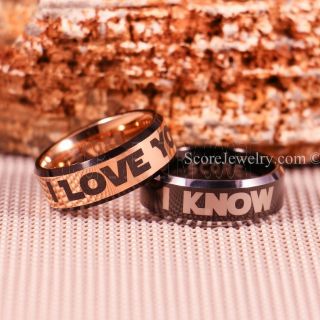 Star Wars Rings, Star Wars Jewelry, I Love You I Know Rings, 2 Piece Couple Set Star Wars Rings, Star Wars Wedding Bands, Matching I Love You I Know Rings, Black Wedding Rings, 14K Yellow Gold Tungsten Bands, Star Wars Wedding Bands