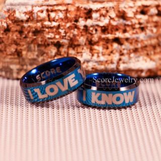 Star Wars Rings, Star Wars Jewelry, I Love You I Know Rings, 2 Piece Couple Set Star Wars Rings, Star Wars Wedding Bands, Matching I Love You I Know Rings, Blue Wedding Rings, Blue Tungsten Bands, Star Wars Wedding Bands