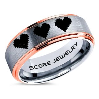 Legend of Zelda Ring, 8 Bit Hearts Ring, Zelda Wedding Ring, Zelda Wedding Band, Gamer Ring, Silver Tungsten Ring, Silver Wedding Band, 8 Bit Hearts Zelda Ring