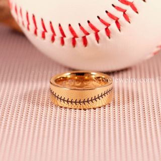Baseball Ring, Baseball Ring, Baseball Stitch Pattern Ring, 14K Yellow Gold Tungsten Ring, Yellow Gold Ring, Yellow Gold Wedding Band, Yellow Gold Wedding Ring, Baseball Stitch Ring, Yellow Gold Tungsten Band
