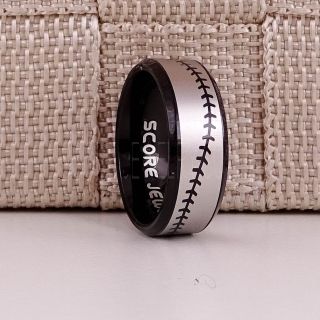 Baseball Ring, Baseball Stitch Pattern Ring, 8mm Black Tungsten Ring, Baseball Jewelry, Black Wedding Band, Black Wedding Ring