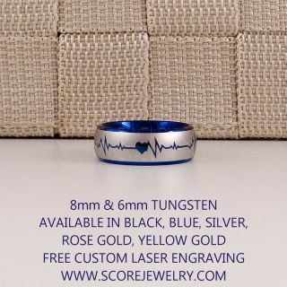 Heartbeat Ring, Heartbeat Wedding Band, Blue Tungsten Wedding Band, Blue Wedding Band, Heartbeat Wedding Ring, Blue Wedding Ring