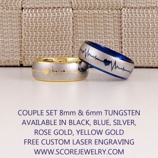 Heartbeat Ring, Heartbeat Wedding Band, Blue Tungsten Wedding Band, Blue Wedding Band, Heartbeat Wedding Ring, Blue Wedding Ring