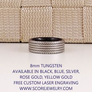 Tire Ring, Tire Tread Pattern Ring, Tire Tread Ring, Auto Racing Ring, Truck Driver Ring, Trucker Ring, Black Tungsten Ring, Black Tungsten Band, Black Wedding Ring