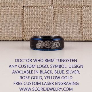 Doctor Who Ring, Gallifreyan Ring Doctor Who Jewelry, Doctor Who Wedding Band, Doctor Who Wedding Ring, 8mm Black Tungsten Ring