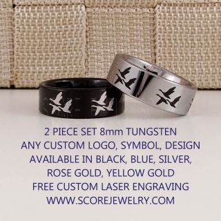 Canadian Geese Rings, Hunting Rings, 2 Piece Couple Set Goose Rings, Geese Jewelry, Black Tungsten Rings, Black Wedding Bands, Hunting Rings, Geese Hunting Rings