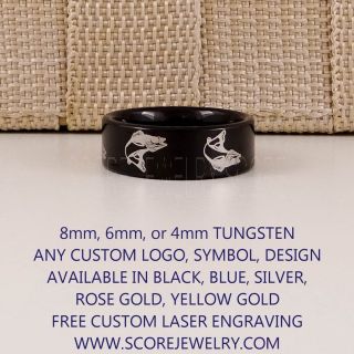 Walleye Ring Fishing Ring, Fish Hook Ring, Walleye Jewelry, Walleye Fishing Ring, Black Ring, Black Tungsten Ring, Black Wedding Band, Hunting Ring, Fish Hooks Wedding Band