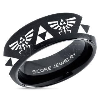 Legend of Zelda Ring, Zelda Triforce Ring, Black Zelda Wedding Ring, Black Tungsten Zelda Wedding Band, Black Tungsten Ring, Black Wedding Band, Gamer Ring