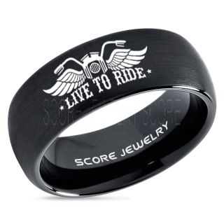 Live To Ride Ring, Live To Ride Wedding Ring, Motorcycle Ring, Live To Ride Wedding Band, Live To Ride Jewelry, Biker Ring, Biker Tungsten Wedding Ring, Black Tungsten Rings