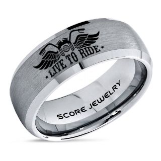 Live To Ride Ring, Live To Ride Wedding Ring, Motorcycle Ring, Live To Ride Wedding Band, Live To Ride Jewelry, Biker Ring, Biker Tungsten Wedding Ring, Silver Tungsten Rings