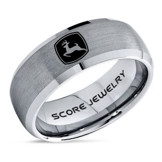 John Deere Ring, Farmer Ring, Agriculture Ring, Construction Machinery Ring, John Deere Jewelry, John Deere Machinery Ring, Farmer Tungsten Wedding Ring, Silver Tungsten Ring