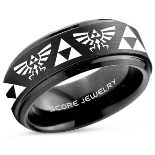 Legend of Zelda Ring, Zelda Triforce Ring, Black Zelda Wedding Ring, Black Tungsten Zelda Wedding Band, Black Tungsten Ring, Black Wedding Band, Gamer Ring
