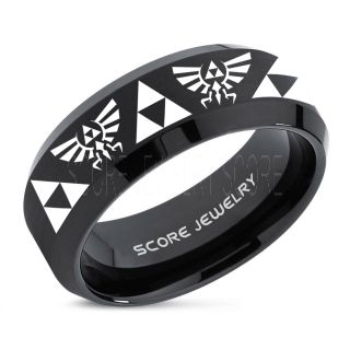 Legend of Zelda Ring, Zelda Triforce Ring, Black Zelda Wedding Ring, Black Tungsten Zelda Wedding Band, Black Tungsten Ring, Black Wedding Band, Gamer Ring