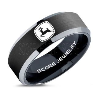 John Deere Ring, Farmer Ring, Agriculture Ring, Construction Machinery Ring, John Deere Jewelry, John Deere Machinery Ring, Farmer Tungsten Wedding Ring, Black Tungsten Ring