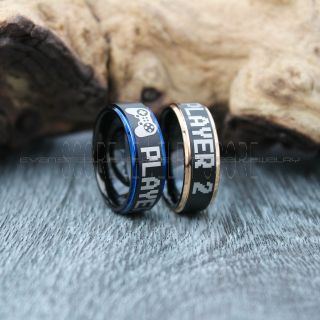 Gamer Rings, Couple Ring Set, Player 1 Player 2 Rings, Controller Rings, Black Gamer Wedding Rings, Black Tungsten Gamer Wedding Bands, Black Tungsten Rings, Black Wedding Bands, Gamer Jewelry