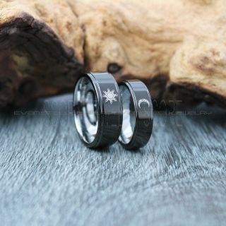 Sun and Moon rings, 2 Piece Couple Set Tribal Sun and Moon Rings, Sun and Moon Wedding Bands, Tribal Sun and Moon Rings, Black Rings, Black Tungsten Bands, Sun and Moon Wedding Bands