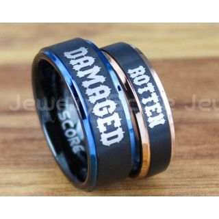 2 Piece Couple Set Damaged and Rotten Joker and Harley Rings, Cosplay Ring, Black Joker and Harley Rings, Joker & Harley Rings, Joker Harley Rings, Joker Rings, Joker and Harley Jewelry, Black Tungsten Ring